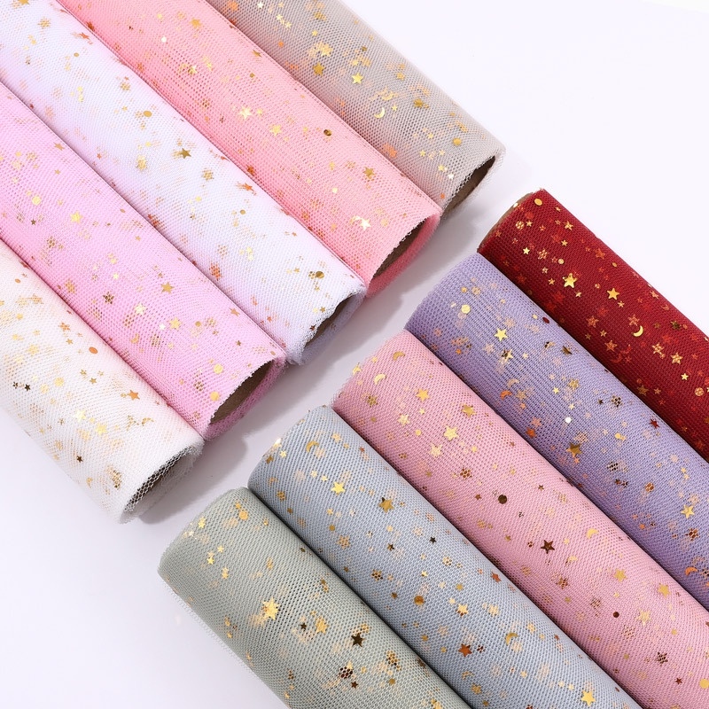 50CM*5Y/roll Bling Stars Florist Supplies Lace Mesh Wrapping Paper