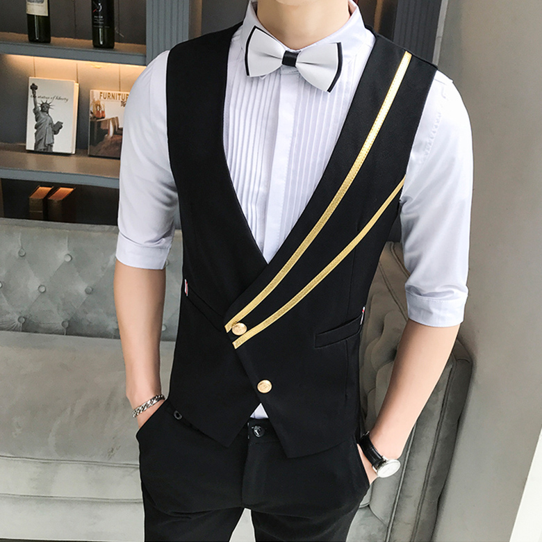 Áo gilê, áo gilê nam xu hướng cá tính phiên bản hàn quốc trong mùa xuân hạ thu chéo ngực thiết kế độc đáo sang trọng ( không có áo sơ mi) -Mẫu hót H54