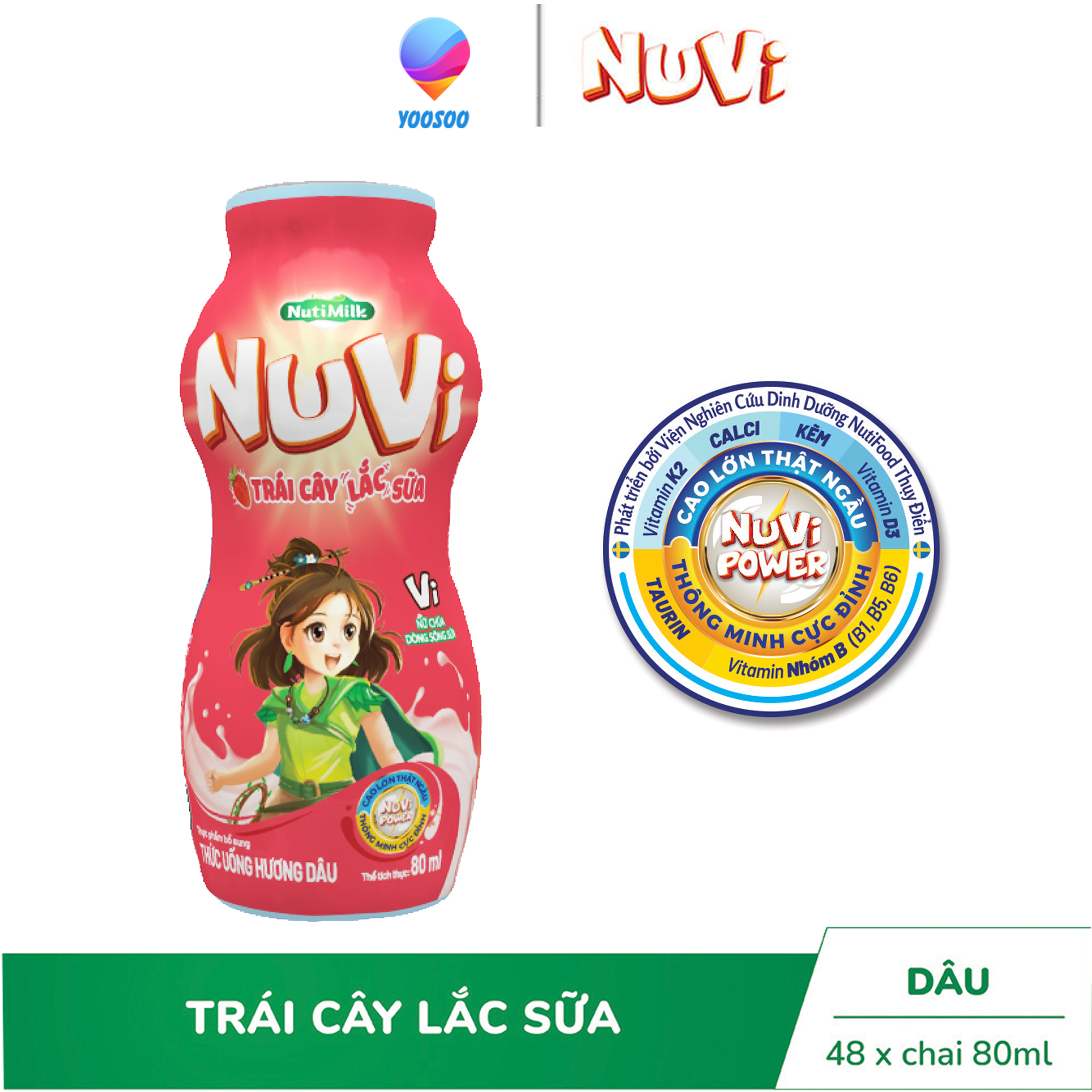 Combo 01 Chai/ 04 Lốc(24 Chai) NuVi NuVi Thức Uống Hương Dâu - Cam Trái Cây Lắc Sữa chai 80ml - Thương Hiệu NUTIFOOD - YOOSOO MALL