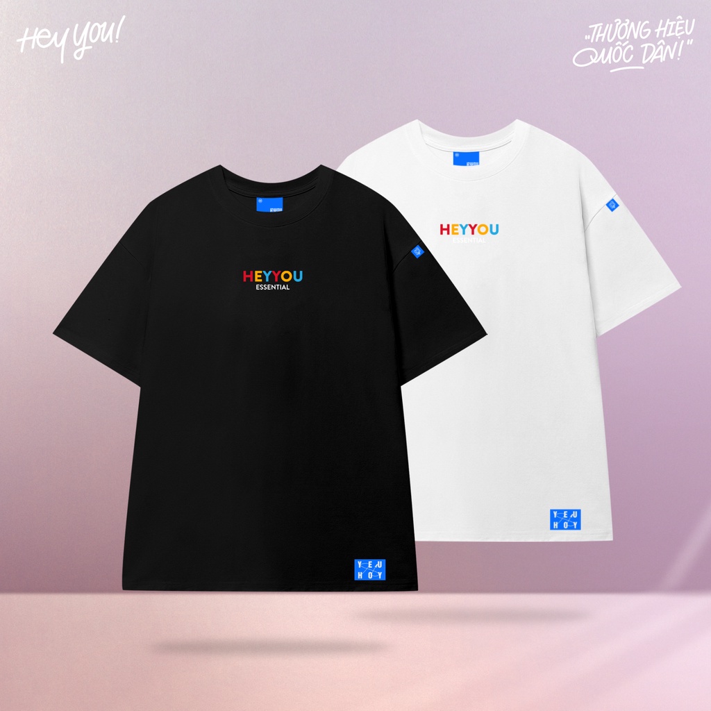 Áo thun unisex form rộng tay lỡ heyyou rainbow essential tee nam nữ - aó phông cotton