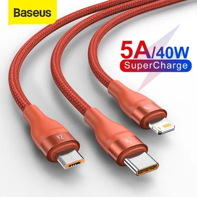 Baseus 40W 3 in 1 Quick Charging USB Cable For iphone 13 Pro Max 12 5A Type-C Micro Fast Charging Cable For Samsung S20 HuaWei Macbook Pro ipad (1)