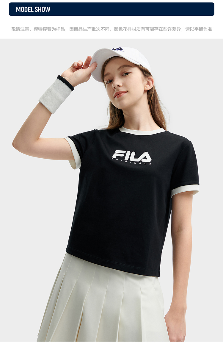 FILA CORE WHITE LINE FILA ORIGINALE Women Short Sleeve T shirt Black White