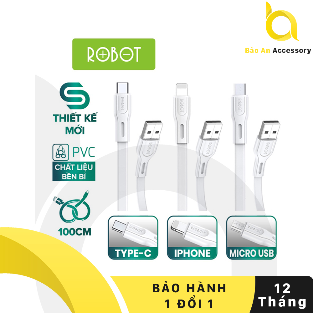 Cáp Sạc Lightning/Micro/Type-C ROBOT RDL/RDC/RDM cáp dài 1 mét tương thích với Iphone Ipad Samsung Xiaomi Oppo Vivo Huawei l HÀNG CHÍNH HÃNG