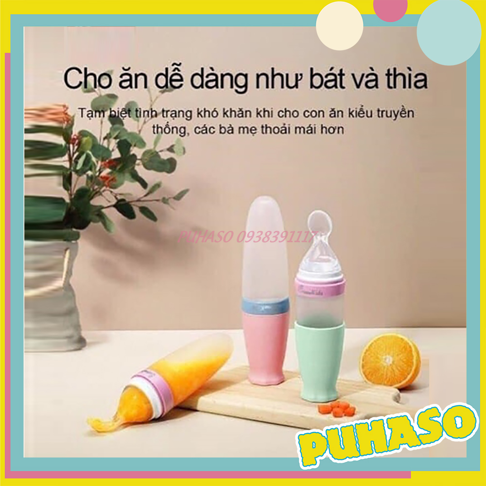 Bình thìa ăn dặm silicon đa năng, bình hỗ trợ uống sữa ăn bột an toàn tiện lợi cho bé