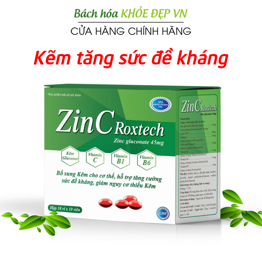 Viên kẽm zinc gluconate, vitamin C, B, PP giúp tăng cường sức đề kháng