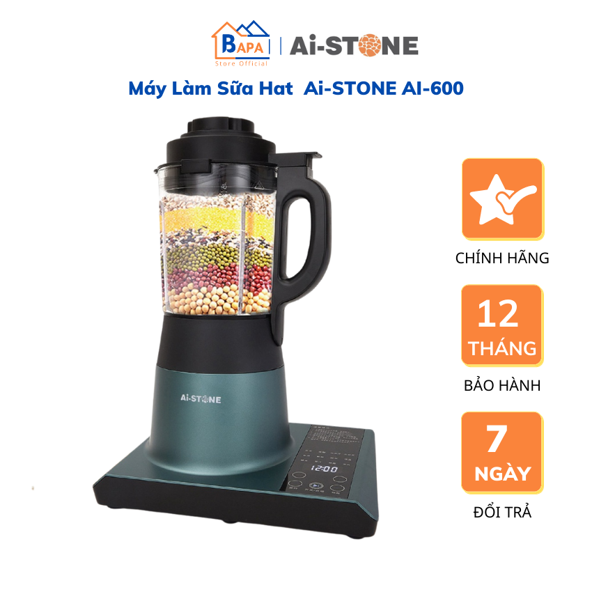 Máy làm sữa hạt Ai-STONE AI-600 – Máy Nấu Sữa Đậu Nành – Máy Xay Nấu Đa Năng – Dung tích 1750ml – Vận hành êm ái, ít ồn – Xay Sữa Mịn – Tiết Kiệm Nguyên Liệu – Có Chức Năng Tự Vệ Sinh Máy – Bảo Hành Chính Hãng 12 Tháng