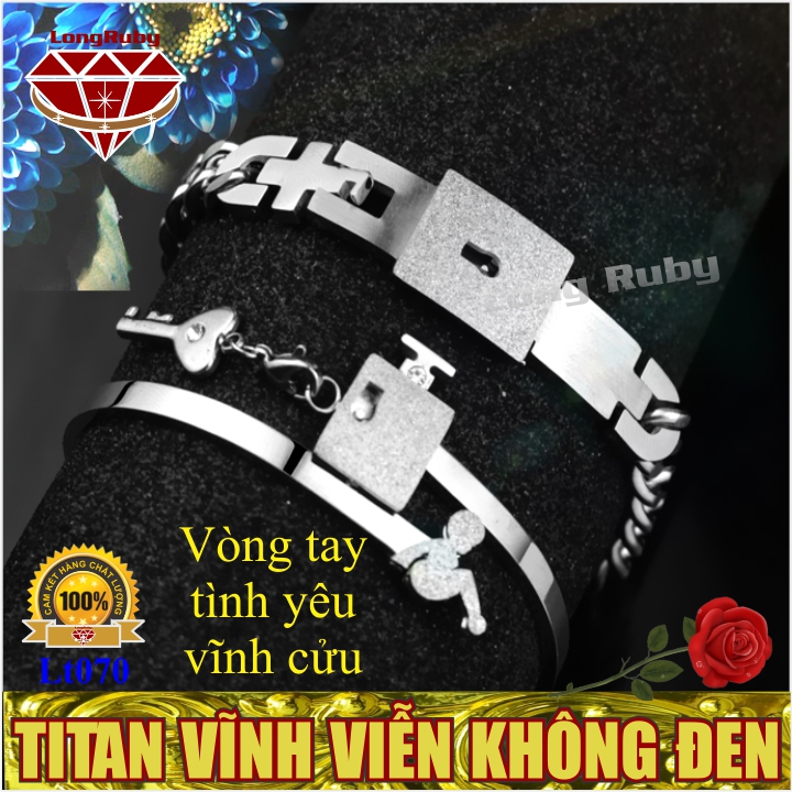 Bộ Vòng Tay Ổ Khóa Chìa Khóa Titan Cao Cấp | Lắc Tay Cặp Đôi Tình Yêu Vĩnh Cửu Nam Nữ - Lt070A