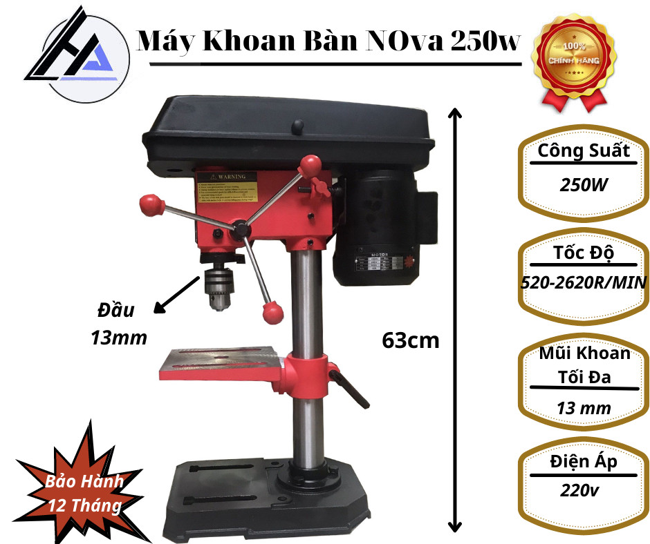 Máy khoan bàn mini nova 250w hàng cty kẹp đầu-13 1/3 hp-bảo hành 12 tháng