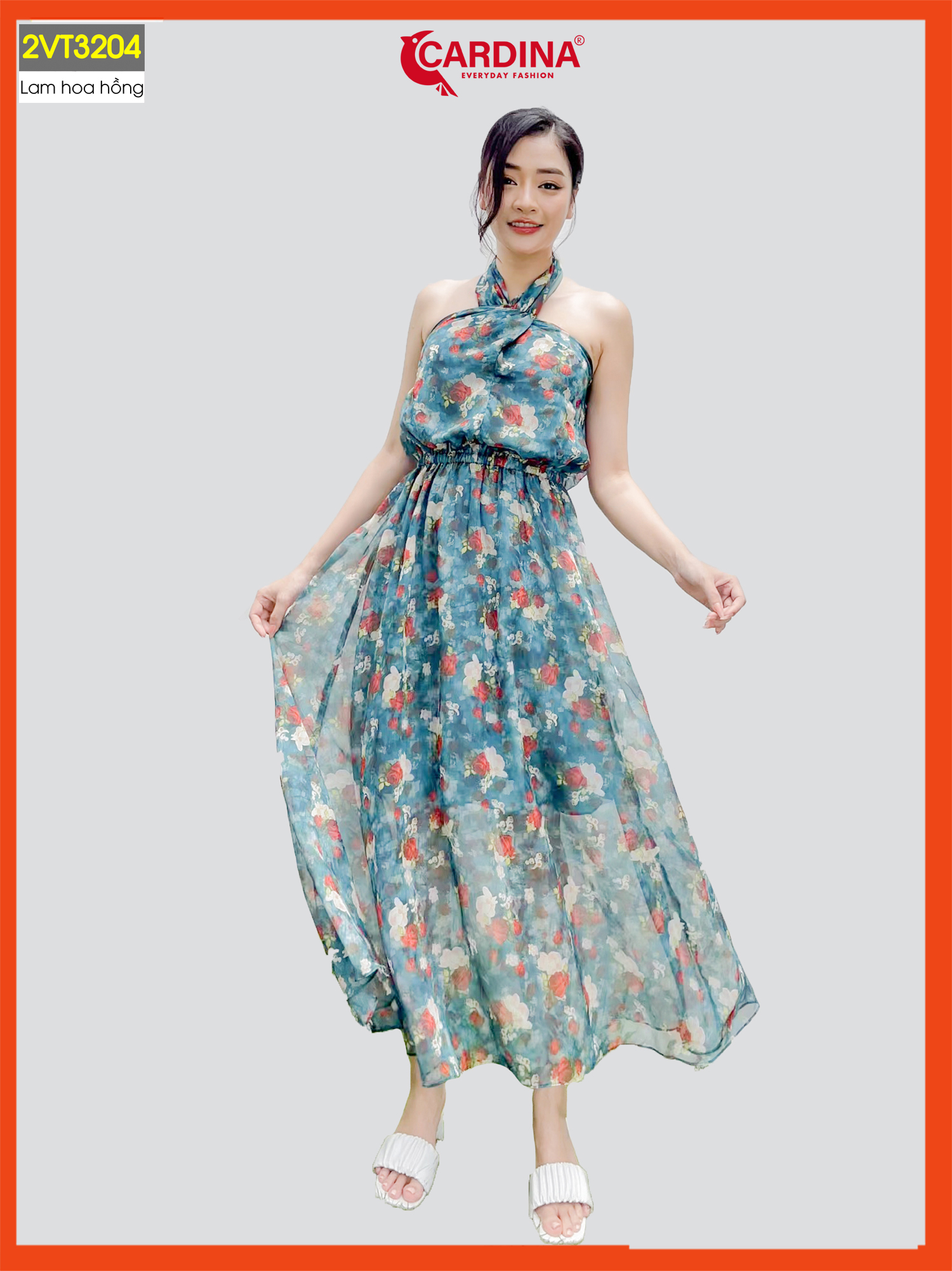 Đầm maxi nữ 𝐂𝐀𝐑𝐃𝐈𝐍𝐀 chất lụa tơ cao cấp dáng xòe chun eo họa tiết xinh xắn 2vt32