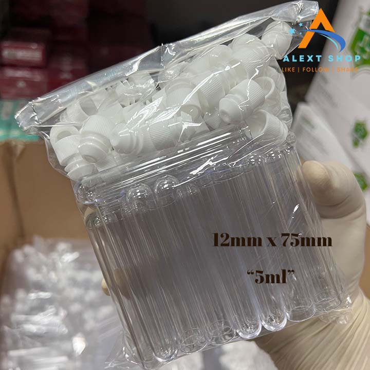 Ống nghiệm nhựa PS 5ml có nắp không nhãn túi 100 cái TTC