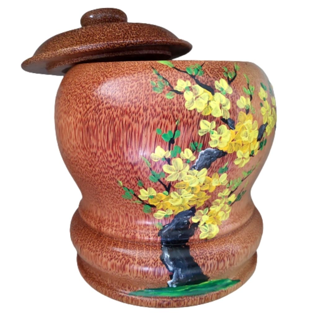 Vỏ Giữ Ấm Bình Trà Gỗ Dừa Hoa Văn Nhành Mai Hoặc Nhành Đào– Bình Trà 700 – 1000ml