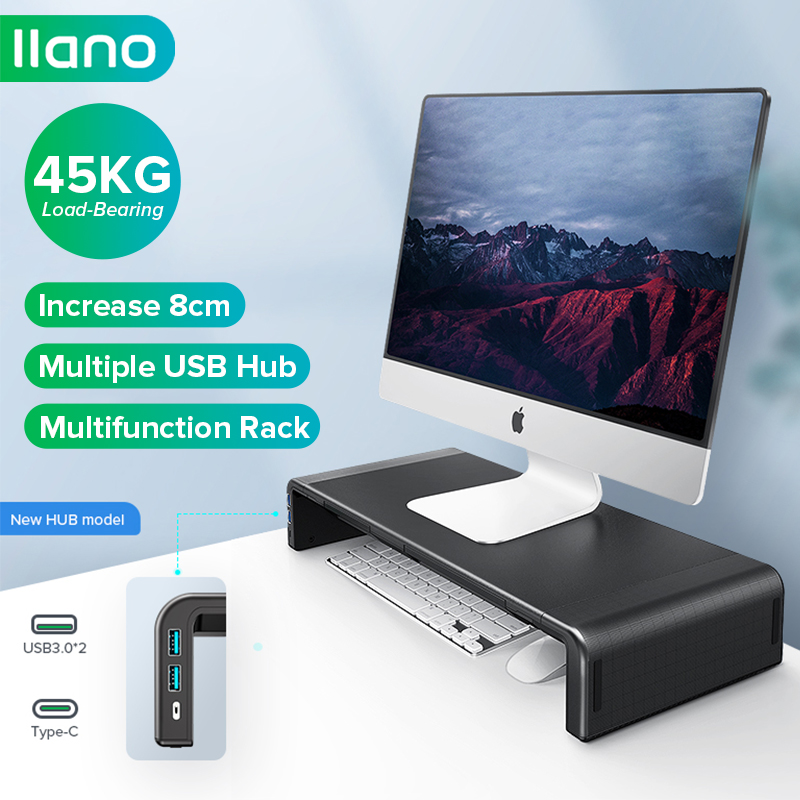 Llano giá đỡ màn hình, có cổng type-c và 2 usb 3.0 có thể gập lại có thể điều chỉnh làm mát máy tính xách tay chủ giá đỡ máy tính và ngăn kéo đựng đồ, điện thoại khung tablet dành cho máy tính, máy tính để bàn