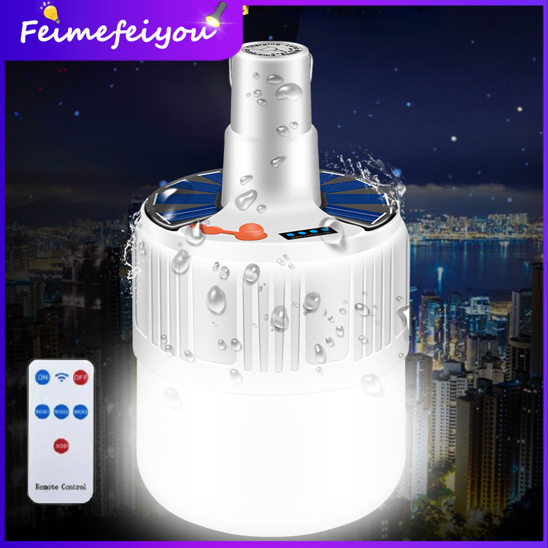 solar led light bulb led light outdoor waterproof for home light USB rechargeable bulb with remote camping emergency night market ราคา 197 บาท*ส่งฟรี
