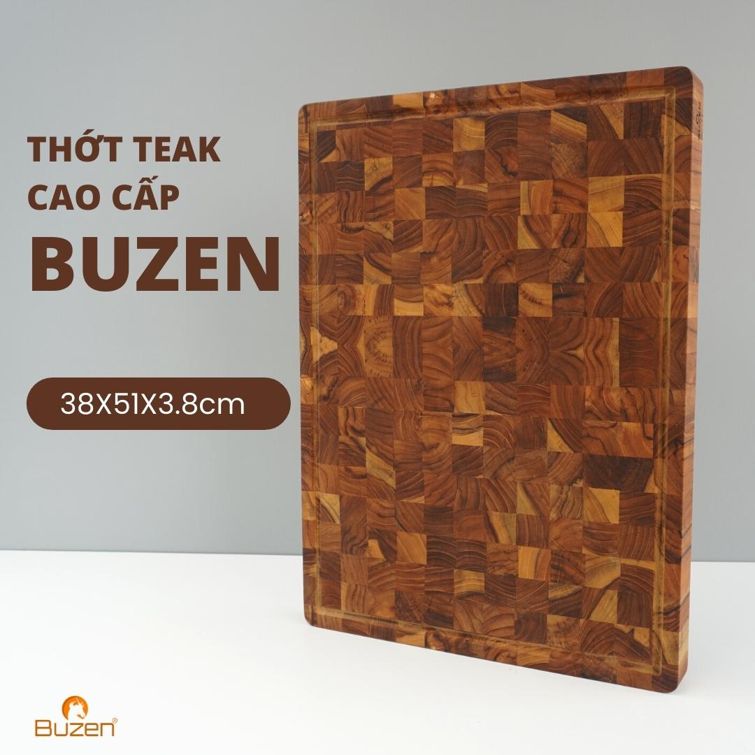 Thớt Gỗ Teak BUZEN Chữ Nhật Cực Lớn 38x51x3.8cm Cao Cấp Xuất Khẩu - Thớt Gỗ Chất Lượng Sang Trọng Dùng Cắt Thái Chặt Băm Hoặc Trang Trí Bữa Ăn Thích Hợp Phục Vụ Các Món Thịt Nướng BBQ