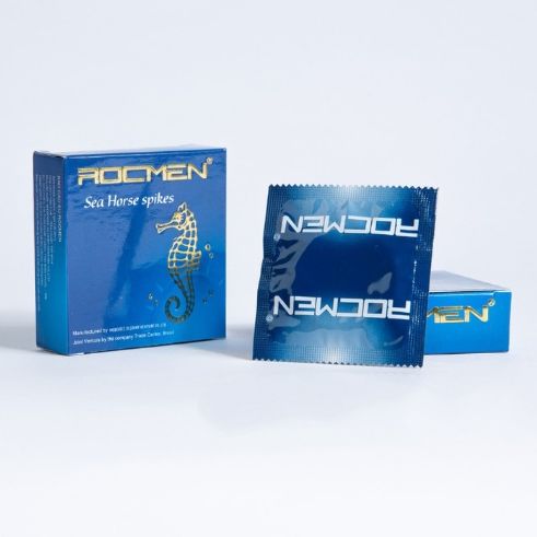 Bao cao su nam có gai bi ROCMEN cá ngựa xanh - bcs rocmen siêu mỏng chống xuất tinh sớm, có gân gai bi, kéo dài thời gian - Hộp 3 cái