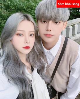 Thuốc nhuộm tóc màu Xám khói sáng + Tặng trợ nhuộm, gang tay