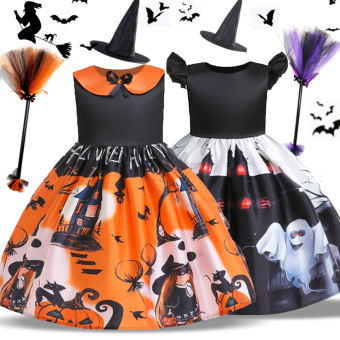 Mqatz 2 cái với túi lễ hội trang phục Halloween cho trẻ em quần áo trẻ em bé gái công chúa partydresses ma hình dạng bí ngô cosplay ws013