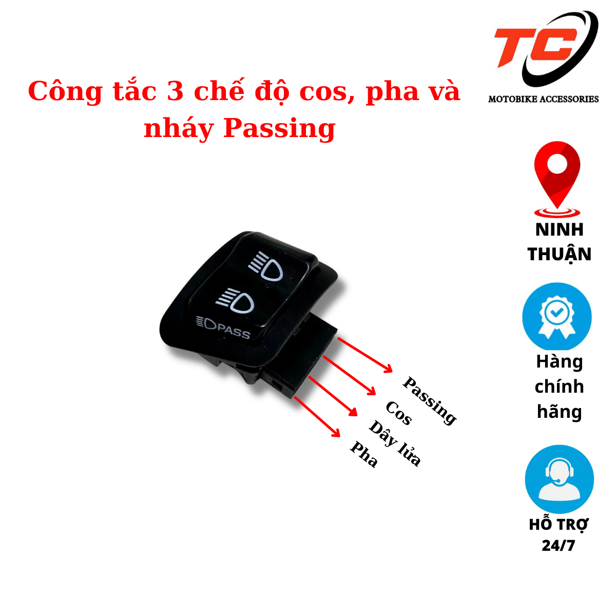 Công tắc 3 chế độ cos, pha và nháy passing dành cho xe vision, ware alpha 110, air blade, ware rsx, lead, sh mode, future.
