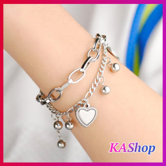 Vòng tay xích đôi trái tim đính charm phong cách Rock - Lắc tay nữ trái tim - KAShop