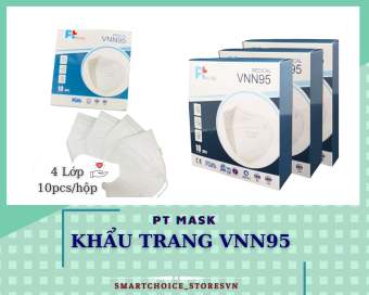 Khẩu trang VNN95 hộp 10 cái (3 lớp vải ss và 1 lớp giấy vi lọc thanh nẹp mũi và dây đeo)