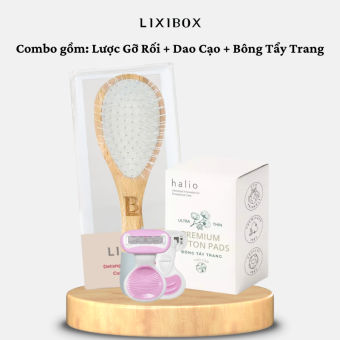 Combo Bông Tẩy Trang Halio, Lược Gỡ Rối, Dao Cạo Lixibox