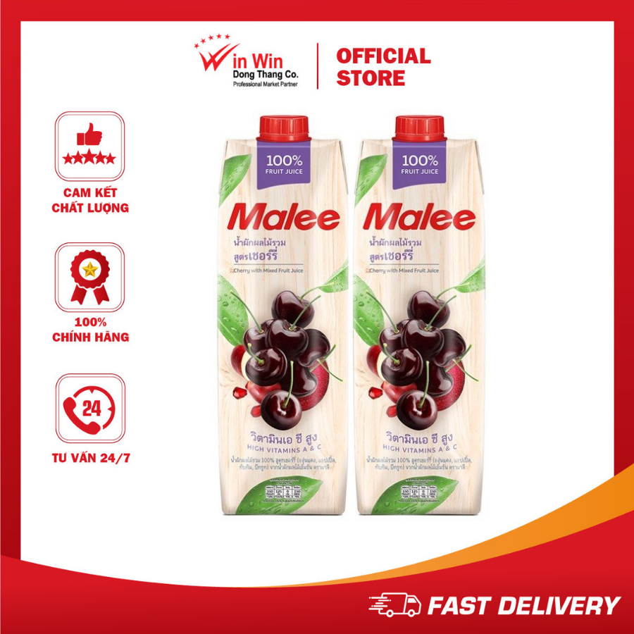 Combo 2 hộp nước ép cherry và hỗn hợp rau quả malee 1l