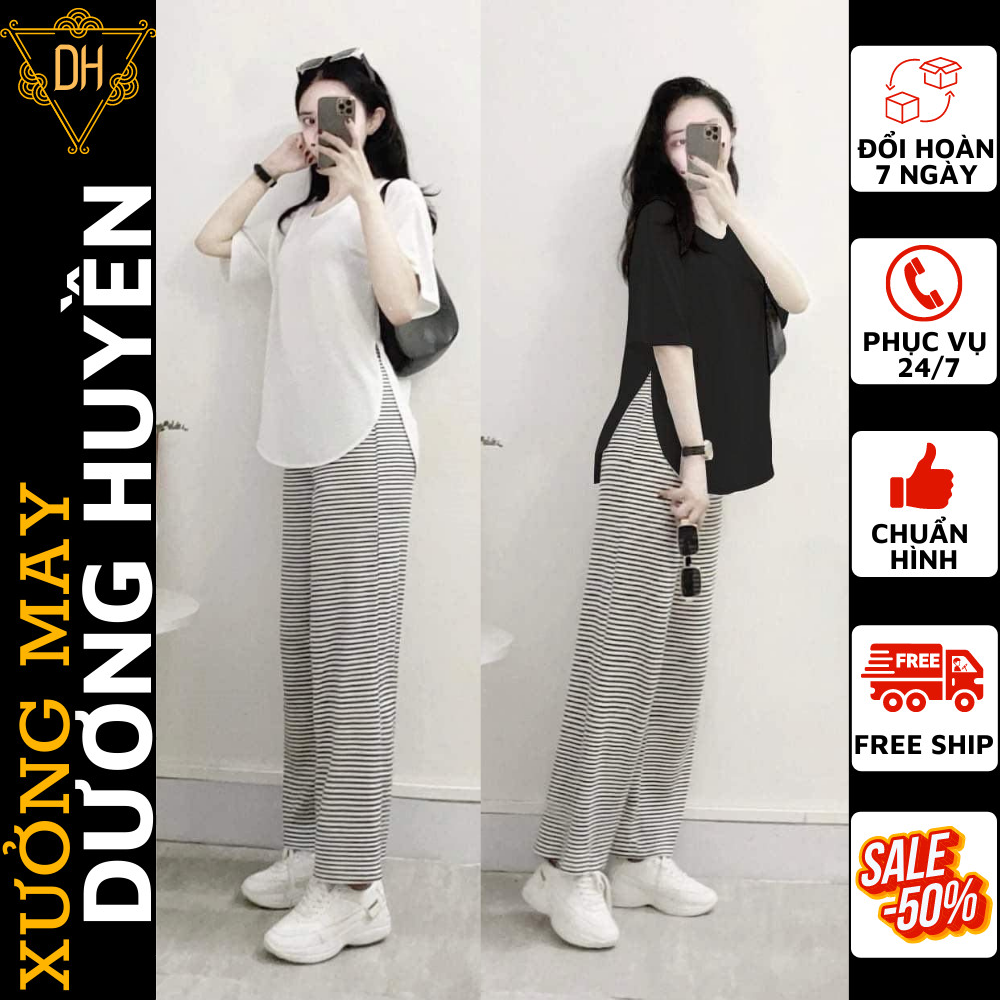 Sét Bộ Đồ Nữ Áo Cotton Pull vạt cong Mix Quần Ống Rộng Kẻ Mặc Đi Chơi, Đi Học Mùa Hè Phong Cách Hàn Quốc - sét bộ đồ nữ mặc đi chơi , sét bộ đồ nữ from rộng , sét bộ đồ nữ mùa hè , sét bộ đồ nữ quần ống rộng