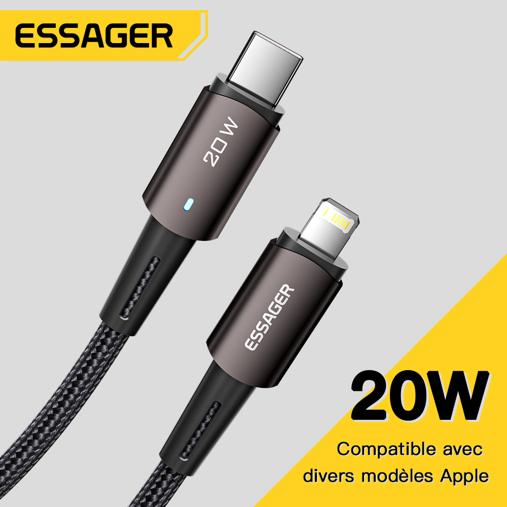 Essager PD type C to Lighting LED 3A aluminum alloy quick charging cable 20W for iPhone 12 Pro Max