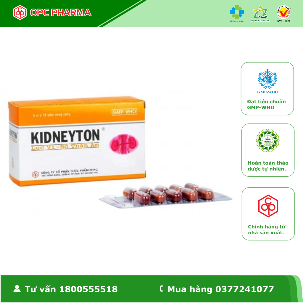 Lục vị - Bổ Thận Âm KIDNEYTON OPC ( Hộp 50 viên NC) - Hàng chính hãng OPC