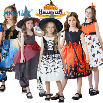Mqatz 2 cái với túi lễ hội trang phục Halloween cho trẻ em quần áo trẻ em bé gái công chúa partydresses ma hình dạng bí ngô cosplay ws021