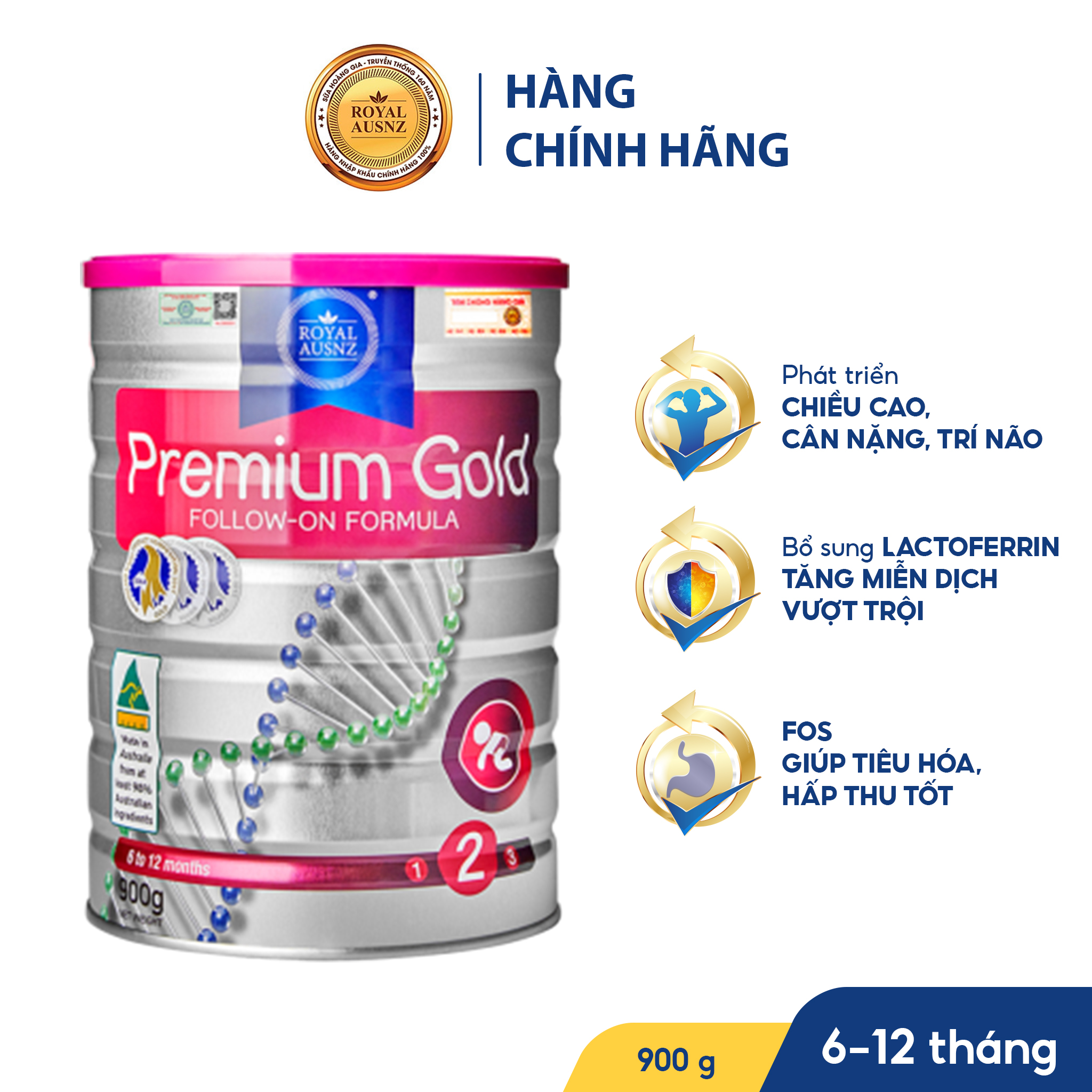 Sữa hoàng gia úc premium gold số 2 900g cho bé từ 6-12 tháng