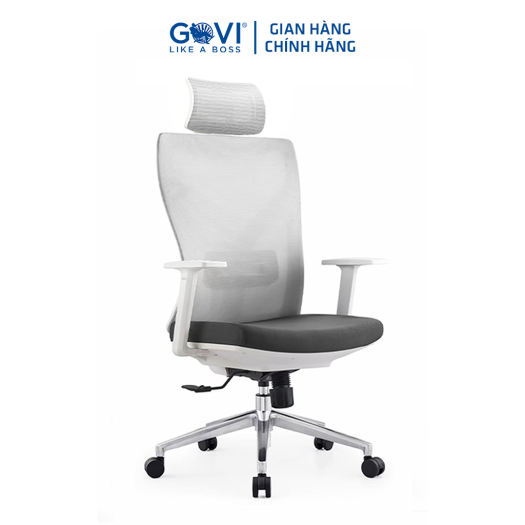 Ghế xoay văn phòng công thái học GOVI Ryan R02TD - Thiết kế tựa đầu điều chỉnh độ cao, tựa tay cố định, mâm ghế ngả sau, khóa ngả 1 vị trí