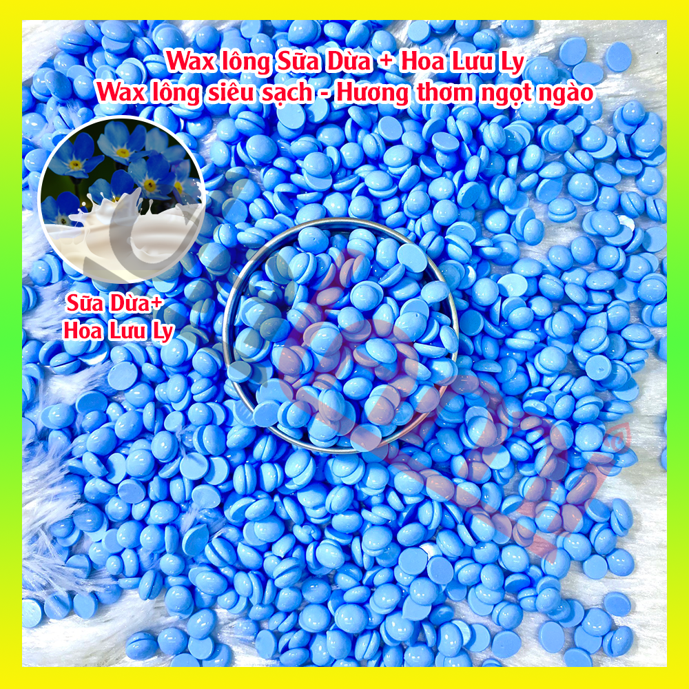 Sáp Wax Dừa Cao Cấp Phiên bản Xanh Hoa Lưu Ly - Wax Lông Nóng Siêu Bám Lông, An Toàn, Phù Hợp Mọi Loại Da - Wax tẩy lông nách, Wax lông bikini, Wax ria mép, râu, lông tay lông chân - Tặng que gỗ wax lông - Có che tên sản phẩm