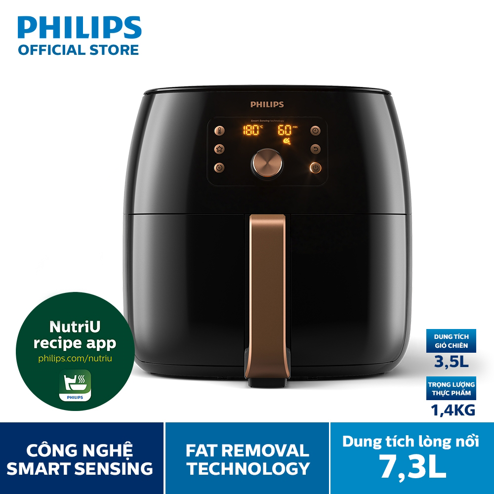 Nồi Chiên Không Dầu Premium Philips HD9860/90 1.4Kg Size Xxl Dung Tích Lồng Nồi 7.3L Công Suất 20002200WKhông Mùi Không Khói Đa Chức Năng Có Thể Dùng Nồi Chiên Để Nướng Là