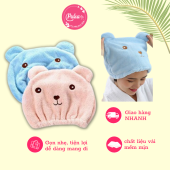 Mũ trùm tóc khi tắm - Mũ Quấn Tóc gội đầu nhanh khô hình gấu