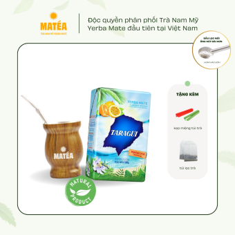 Trà Yerba Mate Vị CHANH LEO 500gr MARACUYÁ + Cốc Gourd kèm ống hút Bombilla MỚI - Tặng kèm kẹp trà + túi lọc