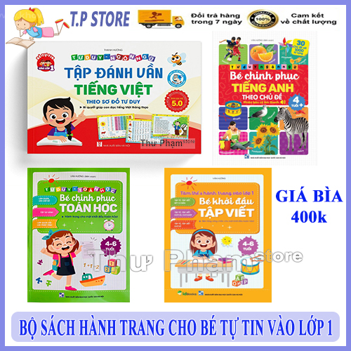 Combo 4 cuốn đánh vần, tập viết, toán, tiếng anh cho bé tự tin vào lớp 1 - bộ 4 sách hành trang cho bé tự tin vào lớp 1