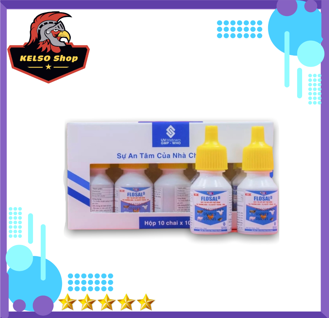 Thuốc gà đá combo 10 lọ flosal cho gà đá, đặc trị các bệnh ho không rõ nguyên nhân, liều dùng 1ml/10kg hoặc 1ml/lít nước