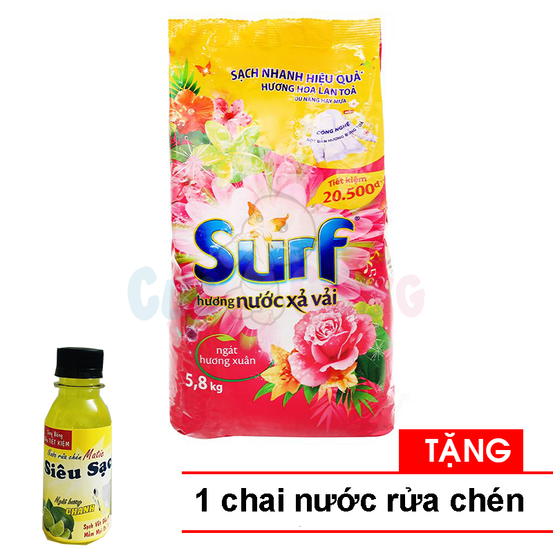  Xà bông giặt đồ Surf - Bột giặt surf 5.5kg Tặng 1 chai nước rửa chén 