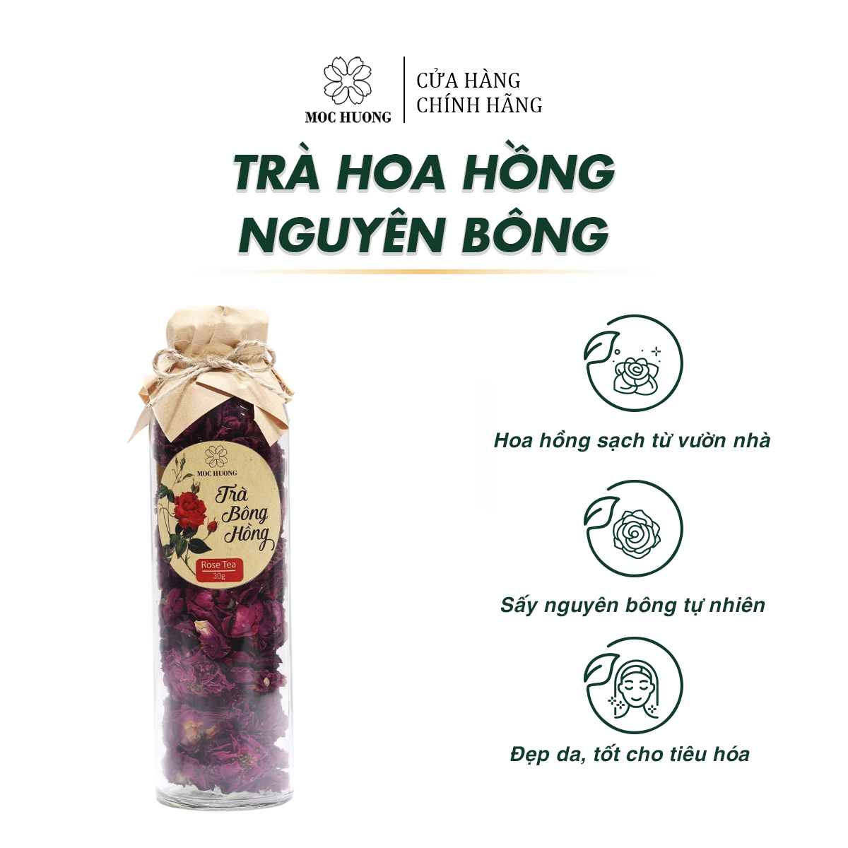 Trà hoa hồng nguyên bông sấy khô Mộc Hương