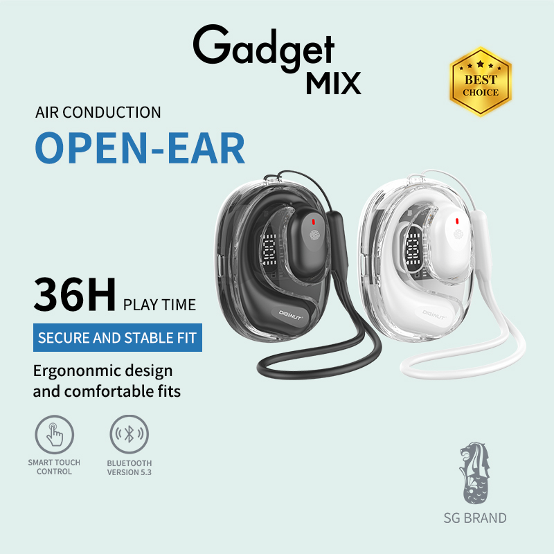 Gadget MIX Diginut T-36S Open-ear Wearable Stereo Earbuds Black/White Bluetooth/Sport Earbuds
