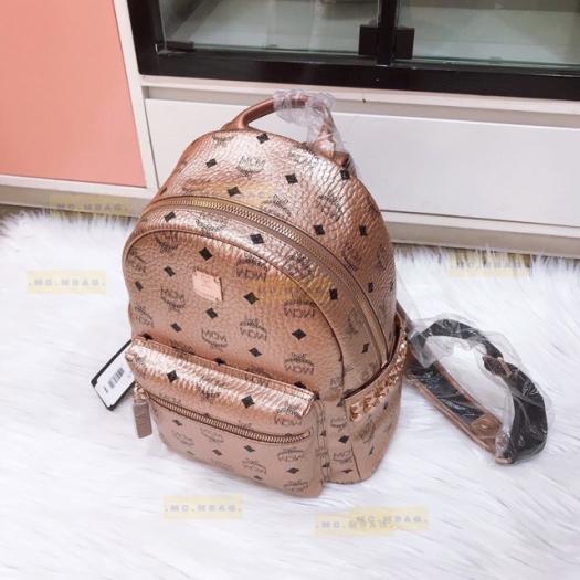 BALO McM DA PU THẬT MÀU HỒNG GOLD - HÀNG CAO CẤP