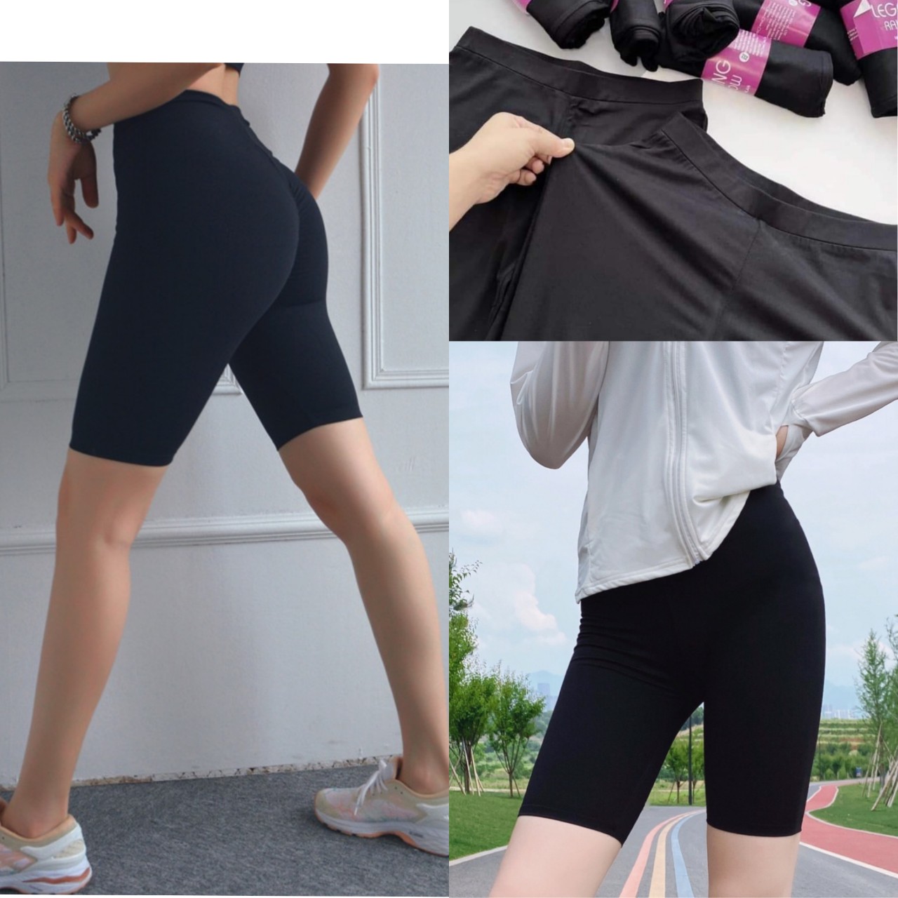 Quần legging ngố nâng mông co dãn 4 chiều, quần biker lửng nữ