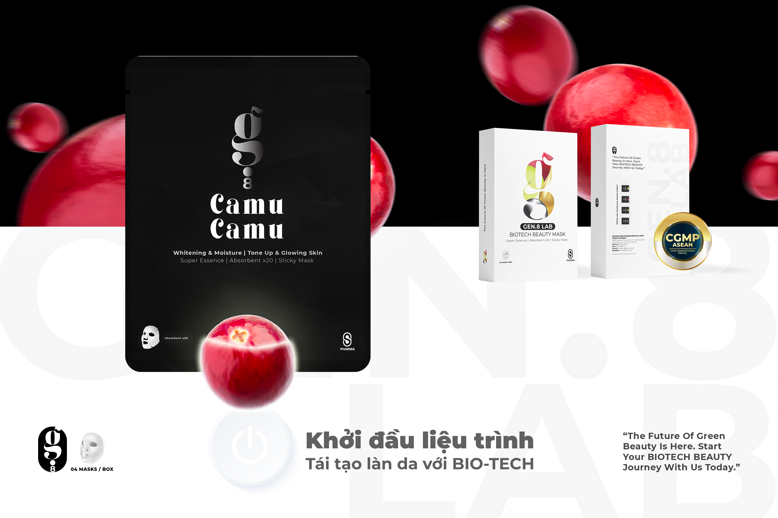 Mặt nạ sinh học gen 8 lab trắng sáng da camu camu