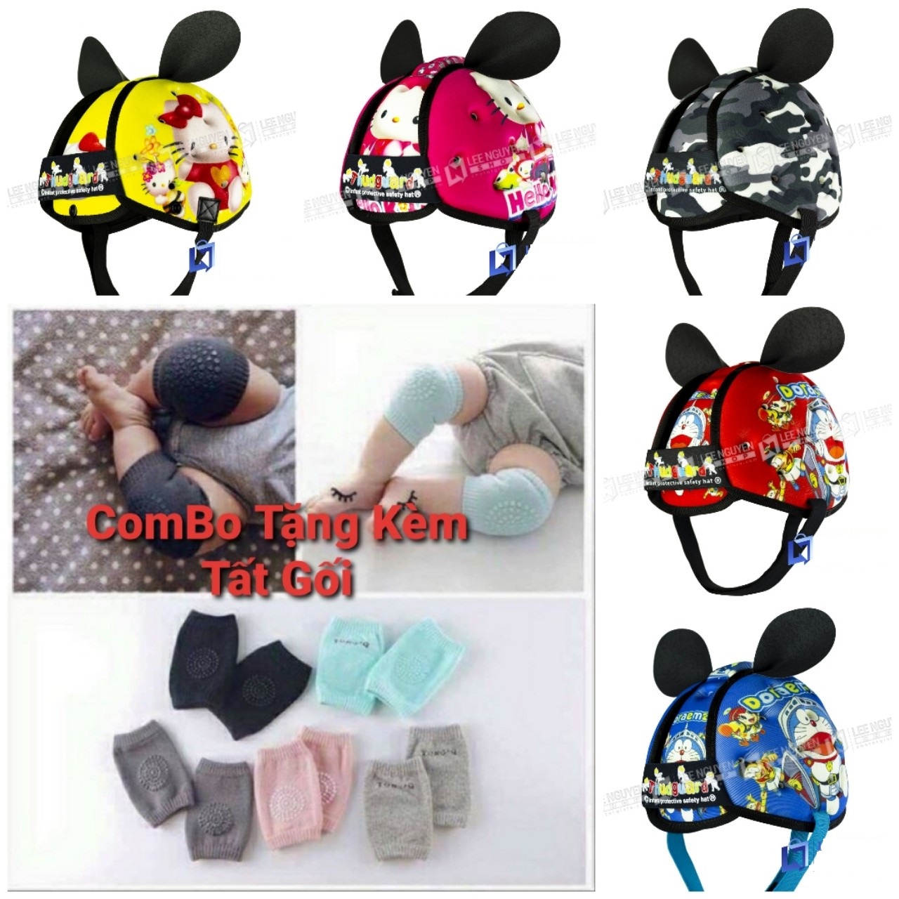 <Combo Tất Gối> Mũ Bảo Hiểm Cho Bé Loại Trơn 7 Tháng Đến 3 Tuổi
