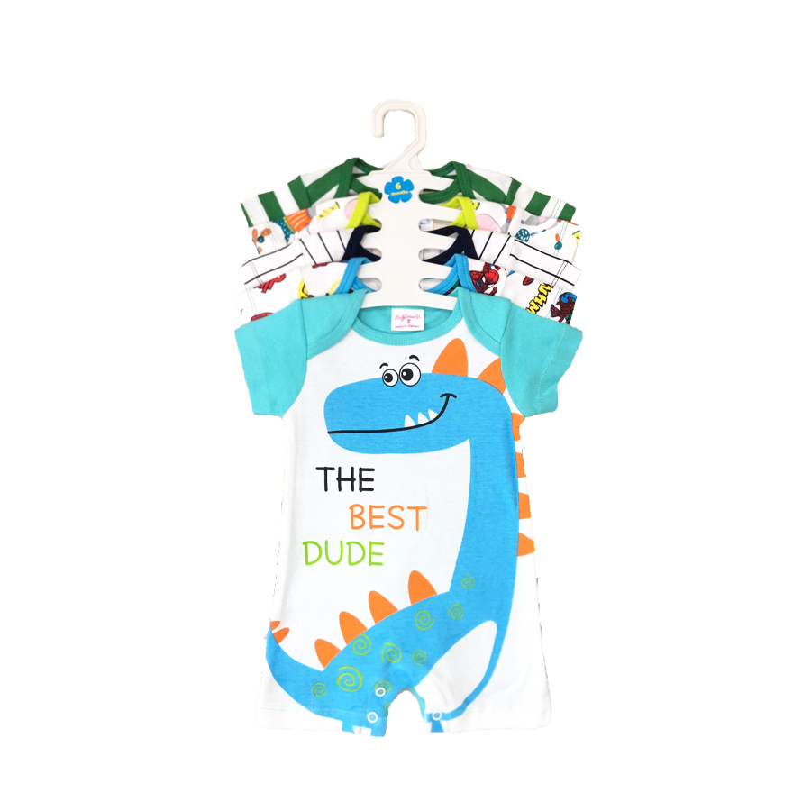 Set 5 body cộc tay baby wear cho bé trai kèm móc bodysuit cho bé