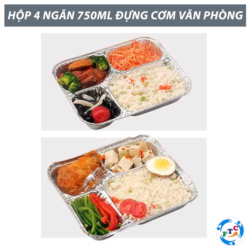 Set 10 khay nhôm 4 ngăn 750 ml - đựng thực phẩm dùng 1 lần