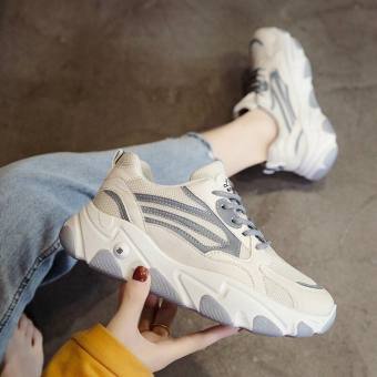giày thể thao nữ đế độn phối màu trắng xám