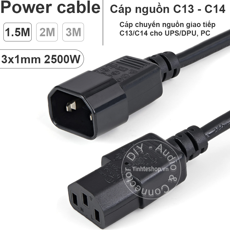 Dây nguồn c13-c14 3x1mm chịu tải 2500w 1.5 mét - dây nguồn psu