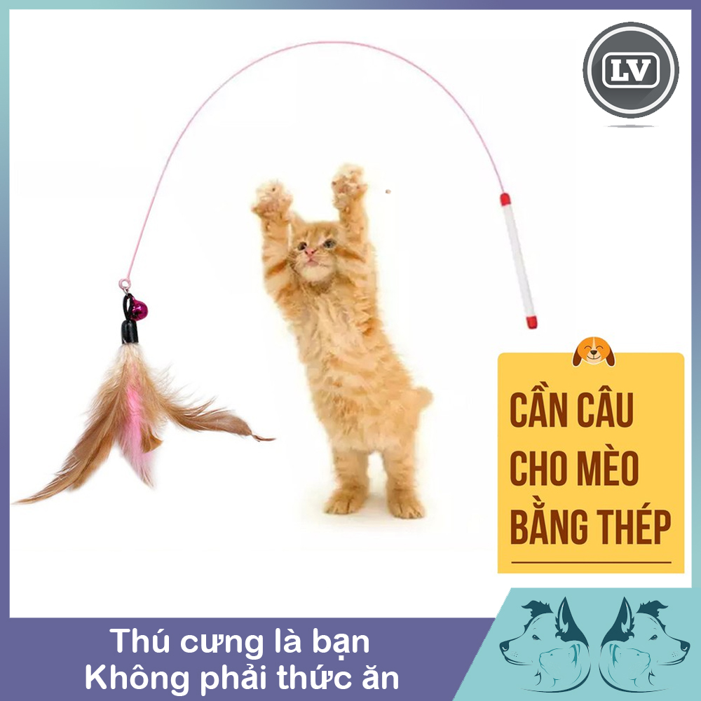 Cần câu dây sắt cho mèo hình cá và lông gà